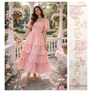 LoveShackFancy x Target Simone Smocked Tiered Cottagecore Romantic Maxi Dress L